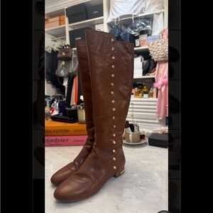 Michael Kors Brown Knee-High Boots with Gold Studs